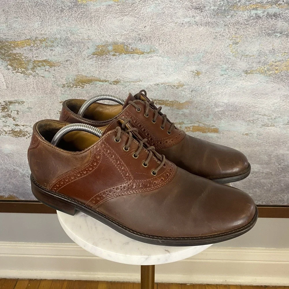Johnston & Murphy Shoes Mens Size 8.5 B Brown Leather Saddle Brogue Dress Derby